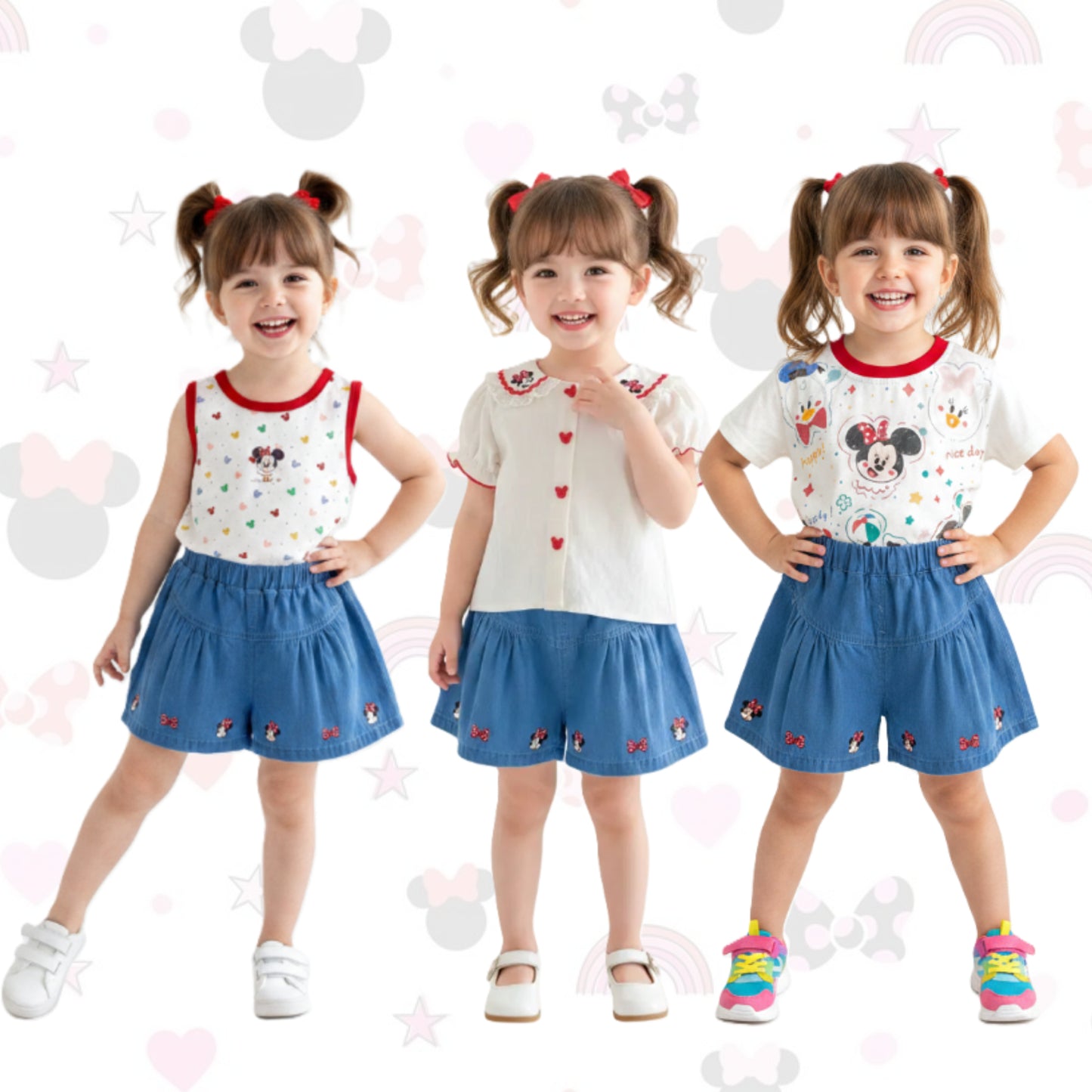 Minnie Mouse Girl's Denim Shorts Outfit Set