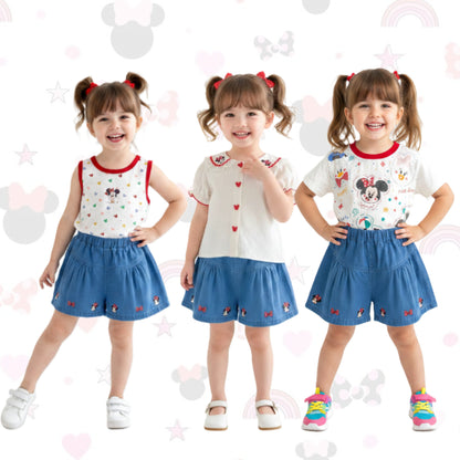 Minnie Mouse Girl's Denim Shorts Outfit Set