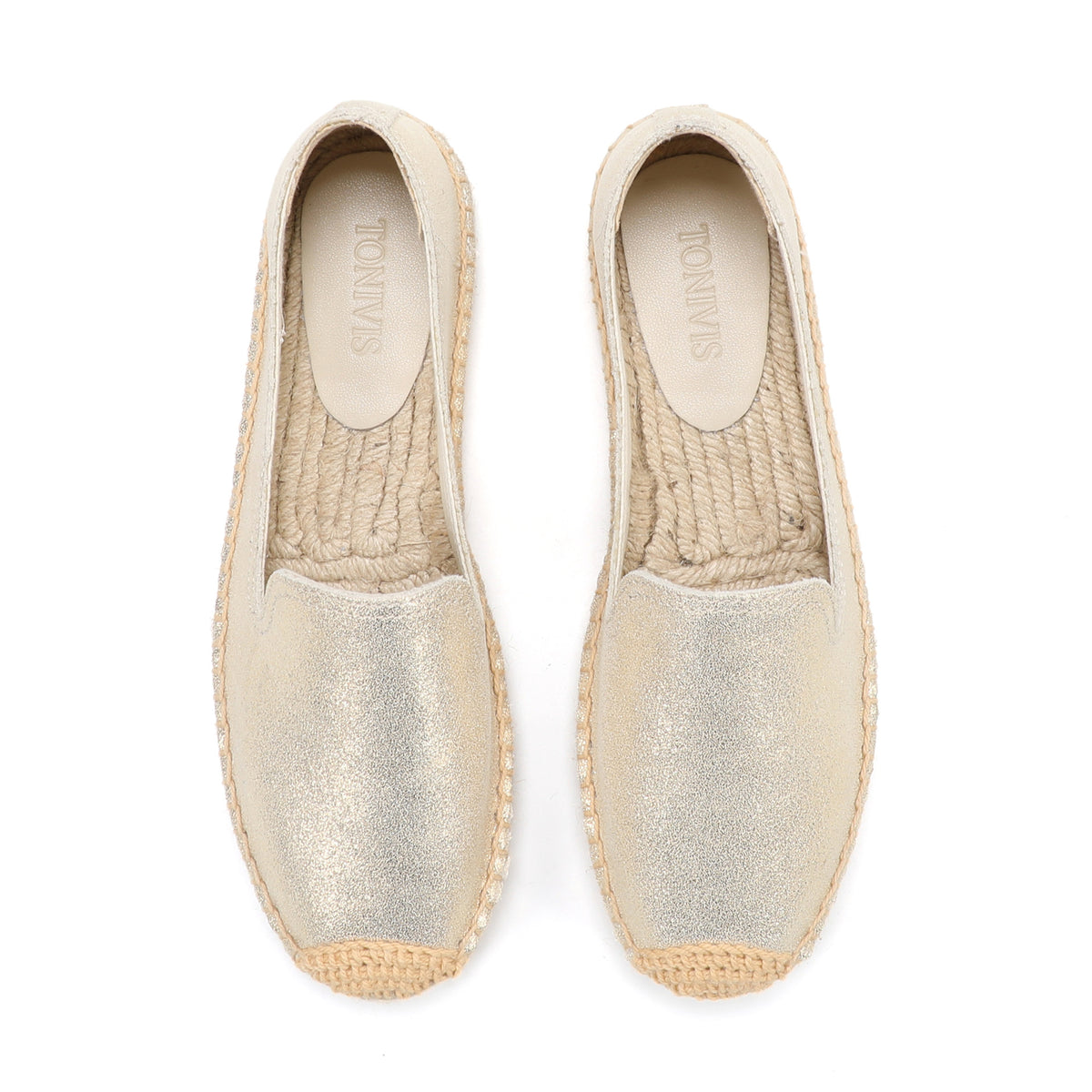 TONIVIS Women's Slip-On Cowhide Leather Espadrille Flats