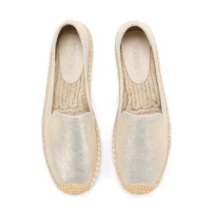 TONIVIS Women's Slip-On Cowhide Leather Espadrille Flats