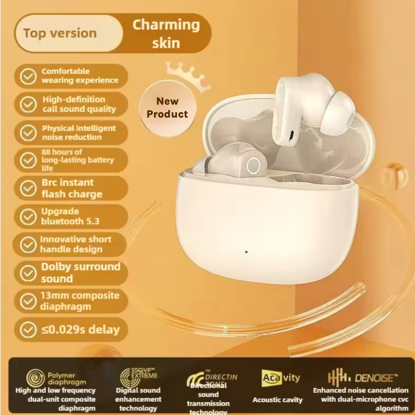 New Wireless Bluetooth Earbuds with Noise Reduction, High Sound Quality & Long Battery Life