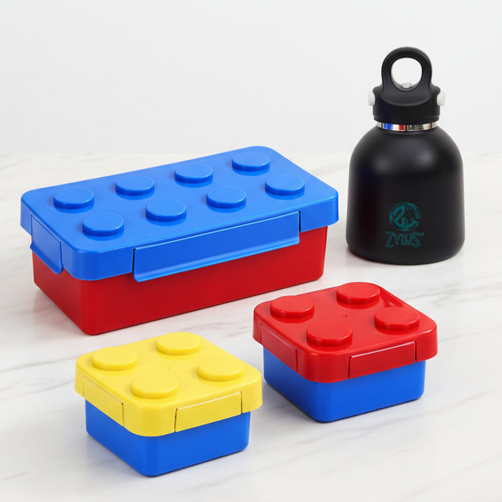 Building Block Lunch Box & 400ml Twist Free Water Bottle 4Pcs Set