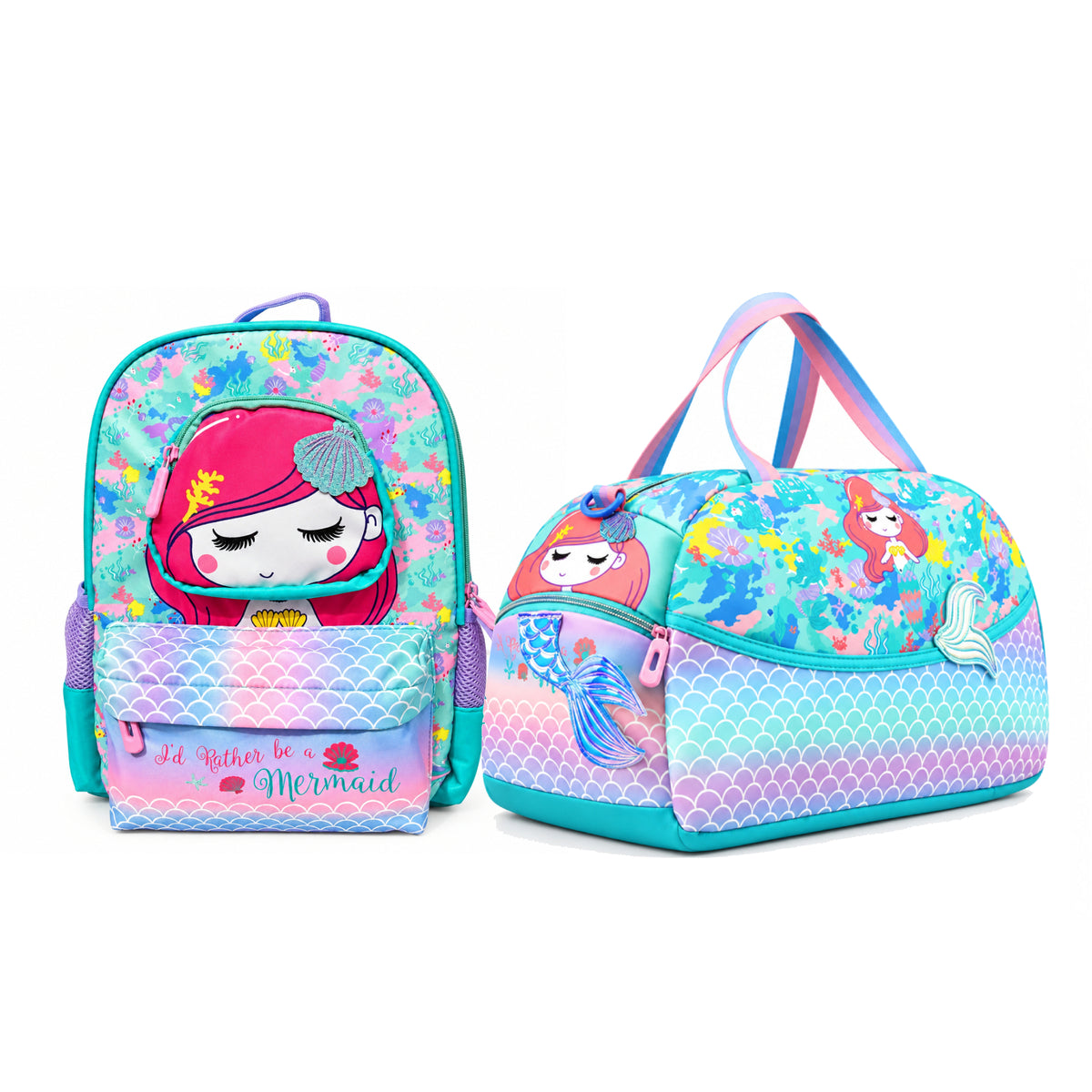 2-Piece Kids Small Mermaid Backpack & Duffel Bag Travel Set