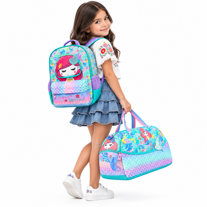 2-Piece Kids Small Mermaid Backpack & Duffel Bag Travel Set