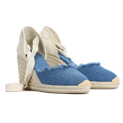TONIVIS Women's Linen Espadrille 9cm High Wedge Sandals