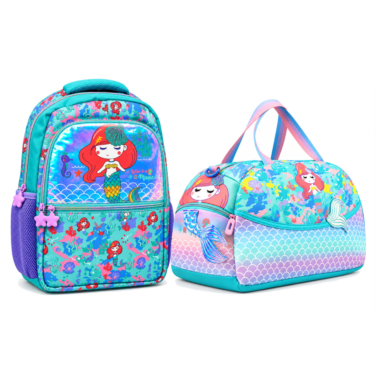 2-Piece Kids Large Mermaid Backpack & Duffel Bag Travel Set