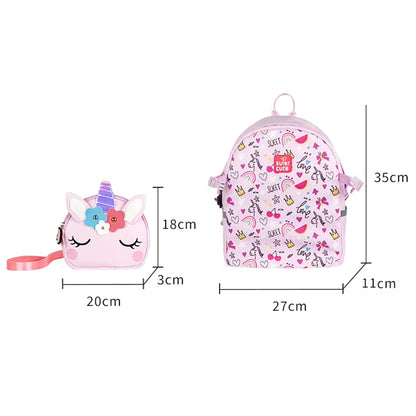 Supercute 2-in-1 Unicorn Kids Backpack with Detachable Crossbody Bag