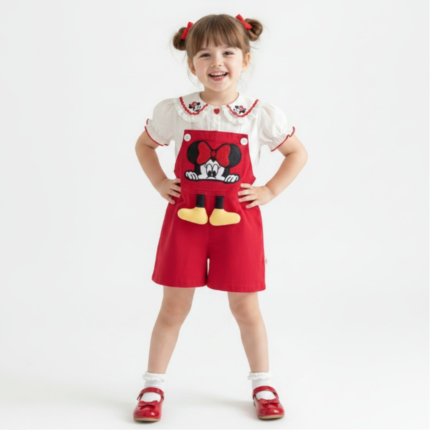 Minnie Mouse Girl's Red Shorts Overall Outfit Set
