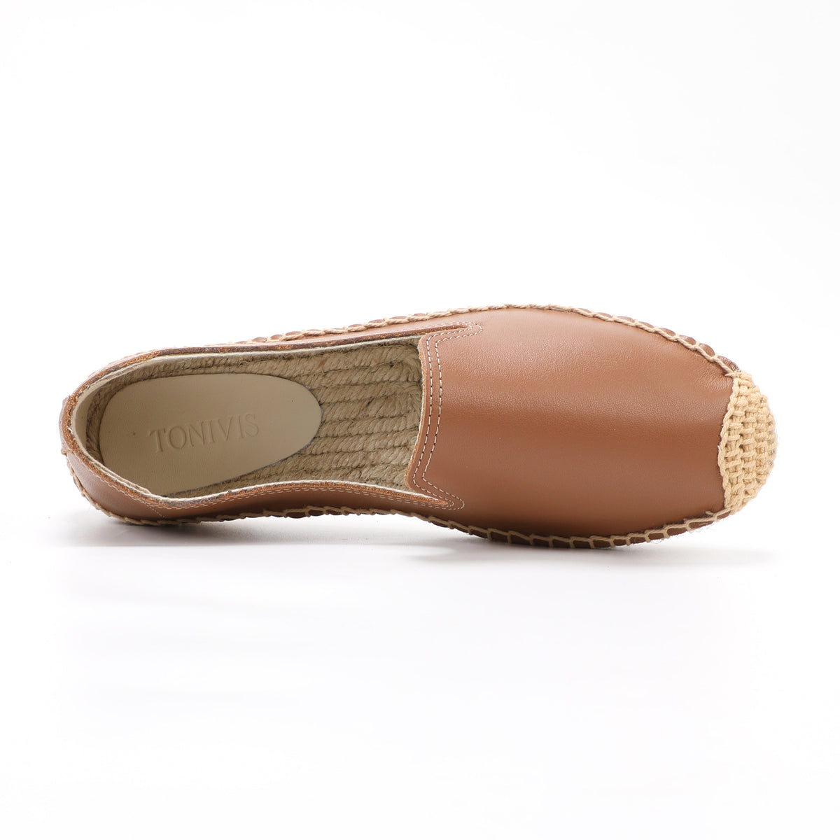 TONIVIS Women's Slip-On Cowhide Leather Espadrille Flats