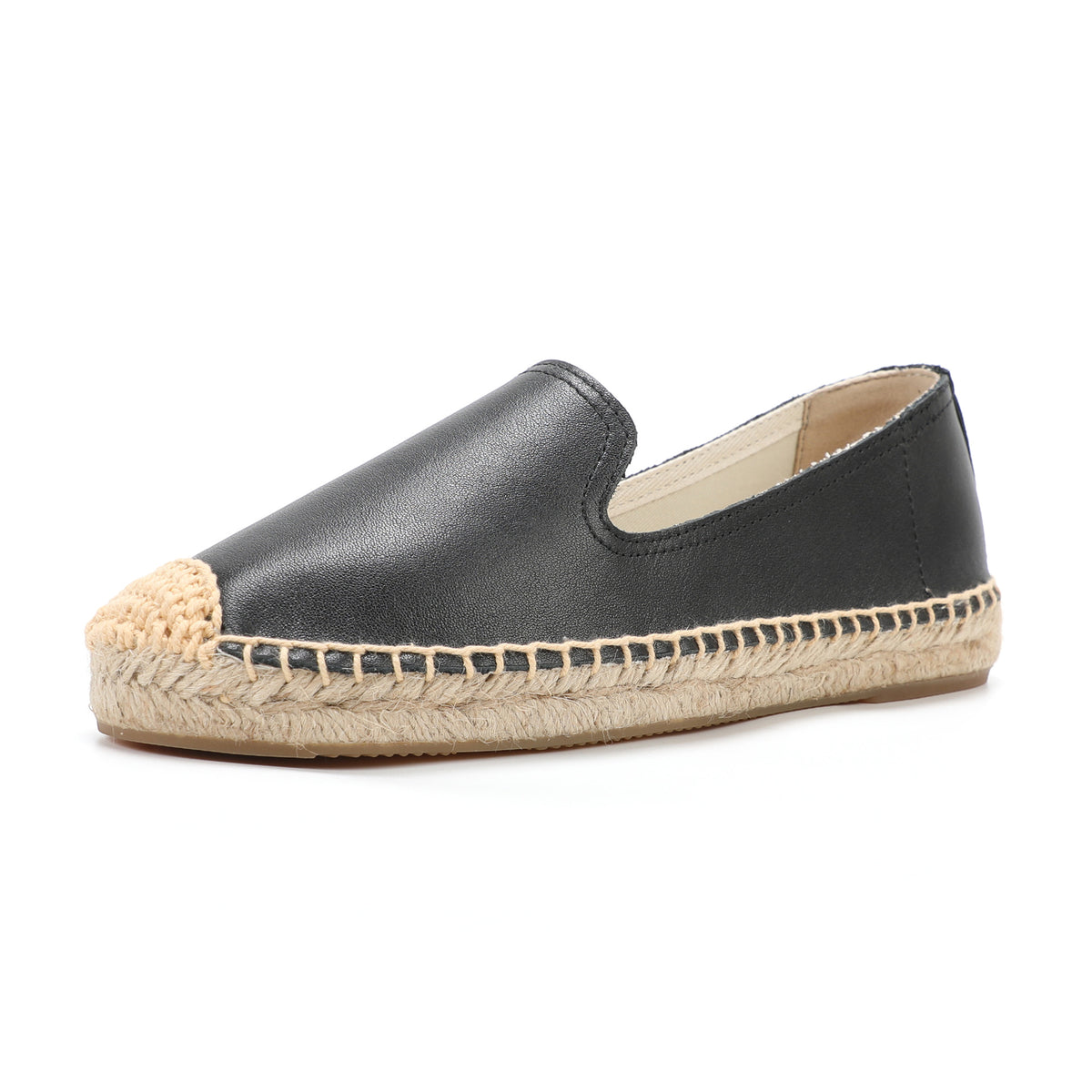 TONIVIS Women's Slip-On Cowhide Leather Espadrille Flats