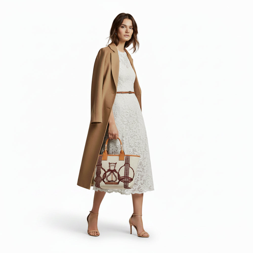 Women's Elegant Canvas Tote Bag - Stirrup Brown