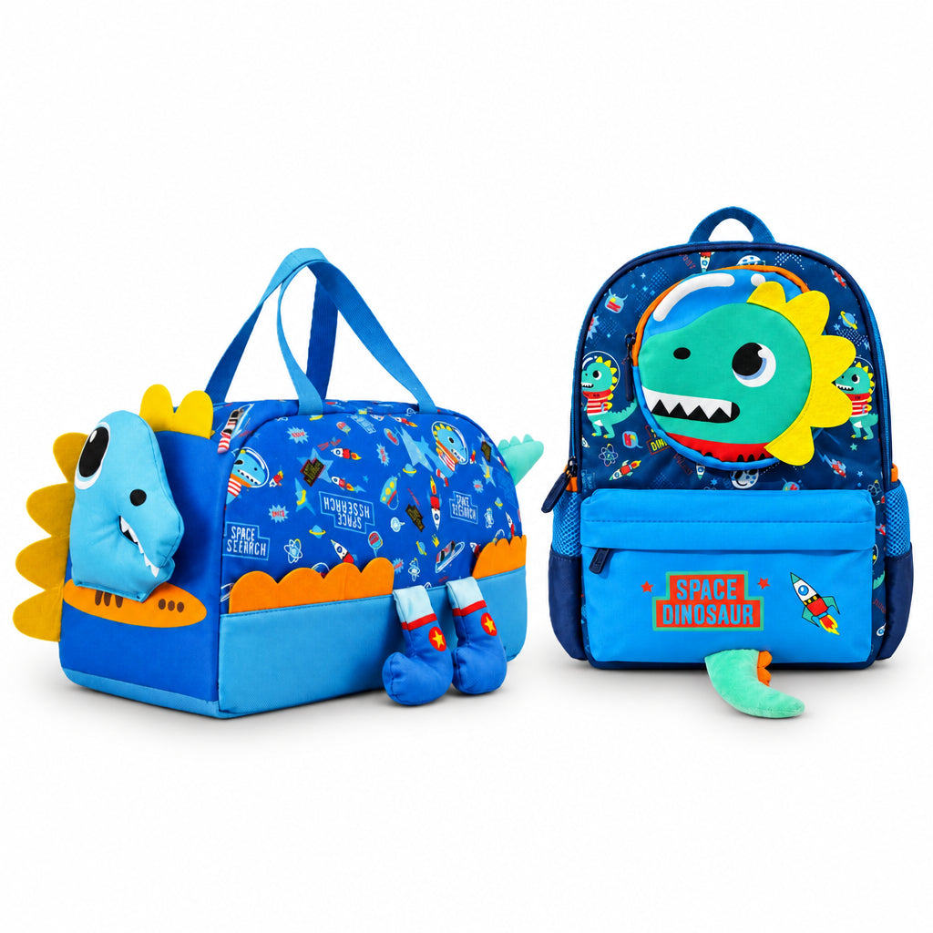 2-Piece Kids Space Dinosaur Backpack & Duffel Bag Travel Set