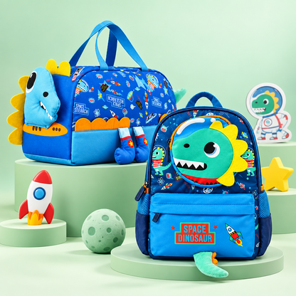 2-Piece Kids Space Dinosaur Backpack & Duffel Bag Travel Set