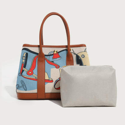 Women's Graphic Canvas Tote Bag - Brown