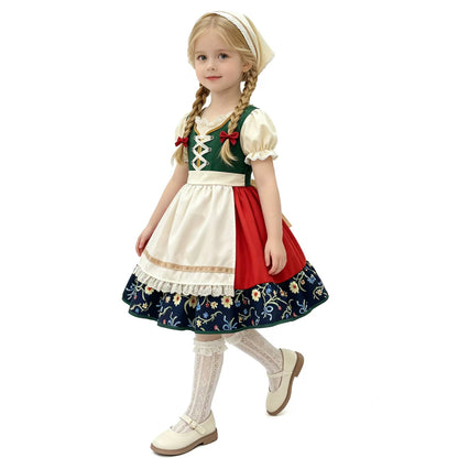 Girls Traditional Bavarian Dirndl Dress - Kids Oktoberfest & Storybook Costume Outfit