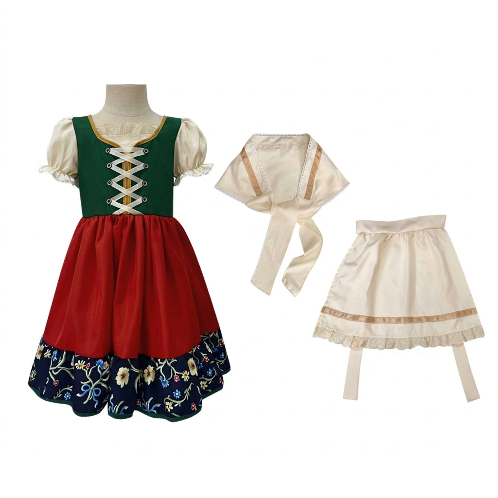 Girls Traditional Bavarian Dirndl Dress - Kids Oktoberfest & Storybook Costume Outfit