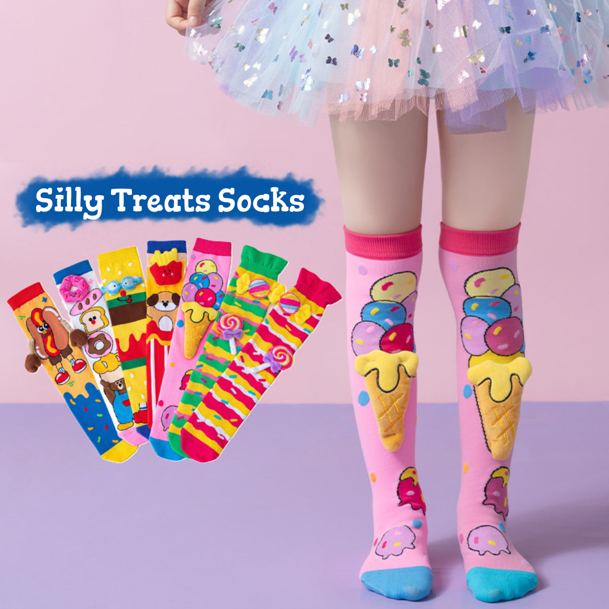 Silly Treats 3D Knee-High Crazy Socks