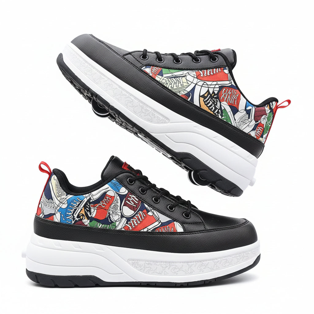 Unisex 2-in-1 Street-Art Graffiti Convertible Roller Skate Shoes | Kids & Adult