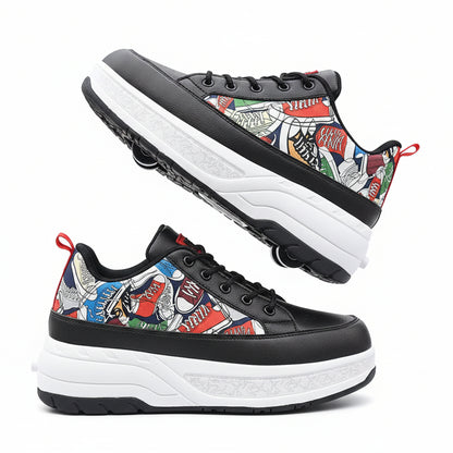 Unisex 2-in-1 Street-Art Graffiti Convertible Roller Skate Shoes | Kids & Adult