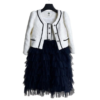 Girls Woolen Splicing Mesh Suspender Tutu Dress with Jacket