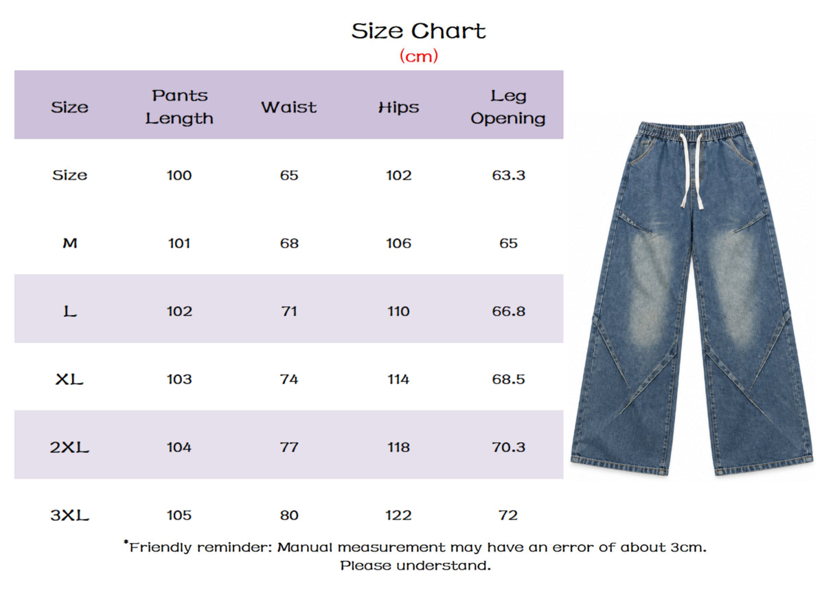 Women's Wide-Leg Paneled Baggy Jeans with Drawstring Waist