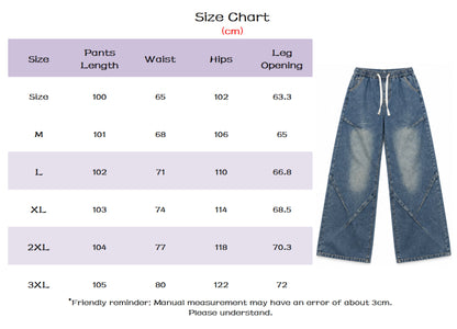 Women's Wide-Leg Paneled Baggy Jeans with Drawstring Waist