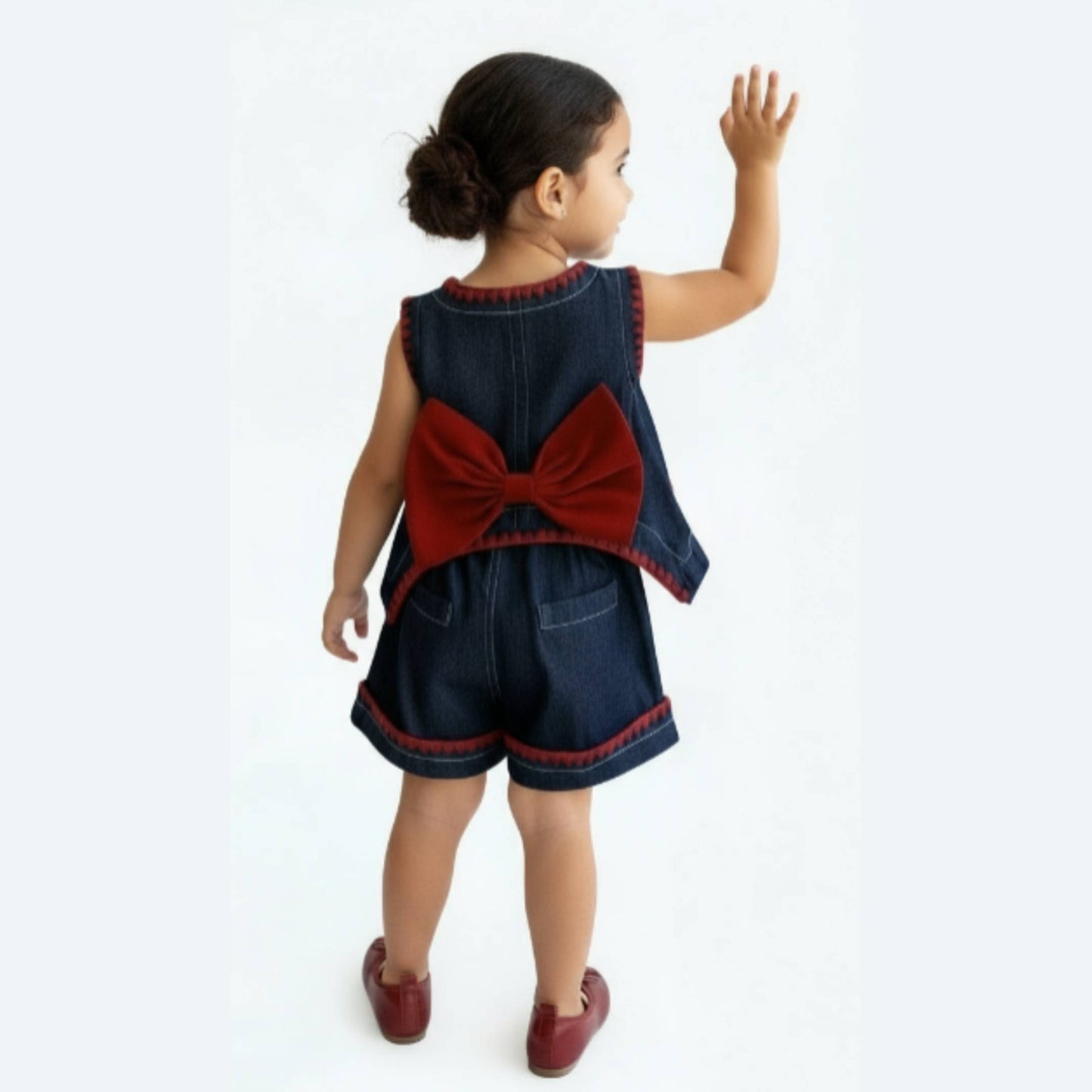 Girl's Bow Denim Summer Clothes 2pcs Set