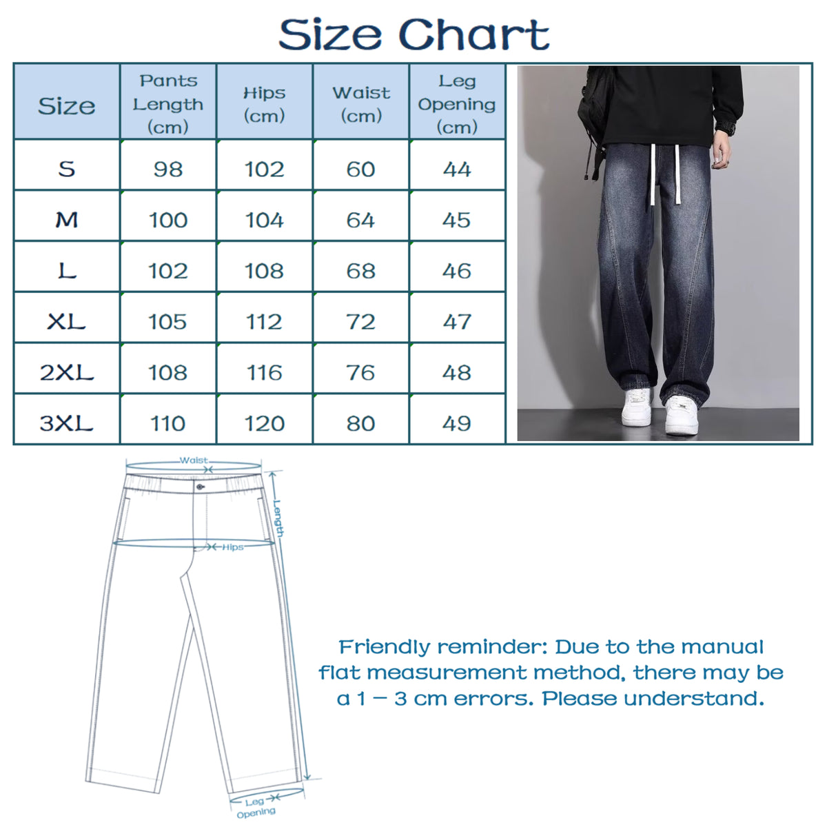 Men's Wide-Leg Denim Baggy Jeans