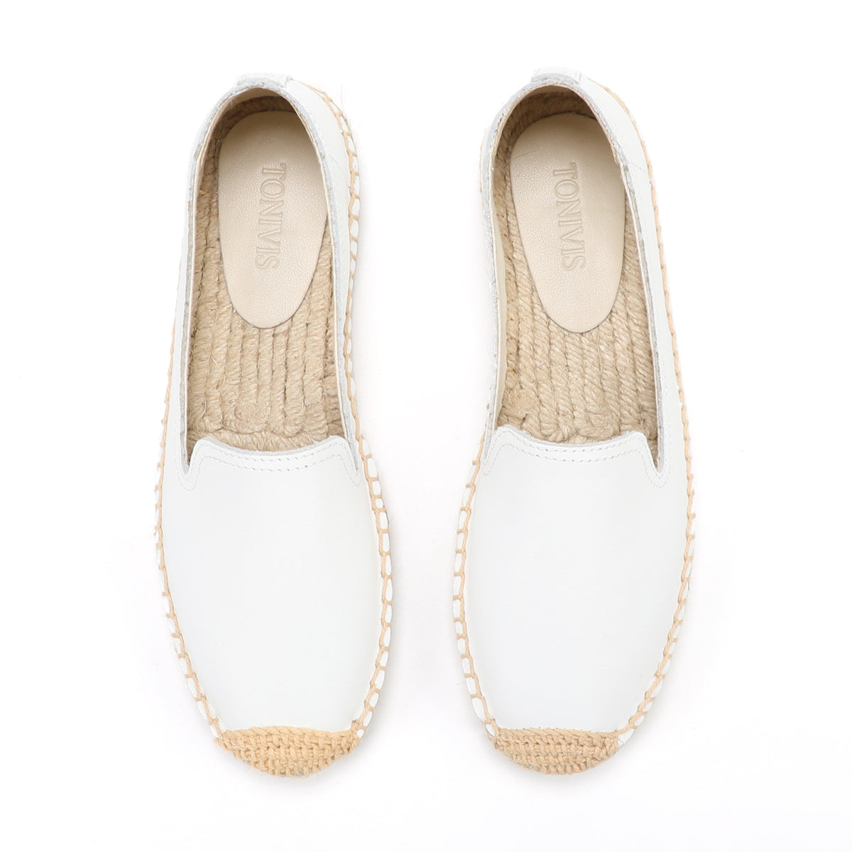 TONIVIS Women's Slip-On Cowhide Leather Espadrille Flats