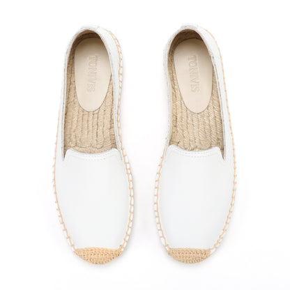 TONIVIS Women's Slip-On Cowhide Leather Espadrille Flats