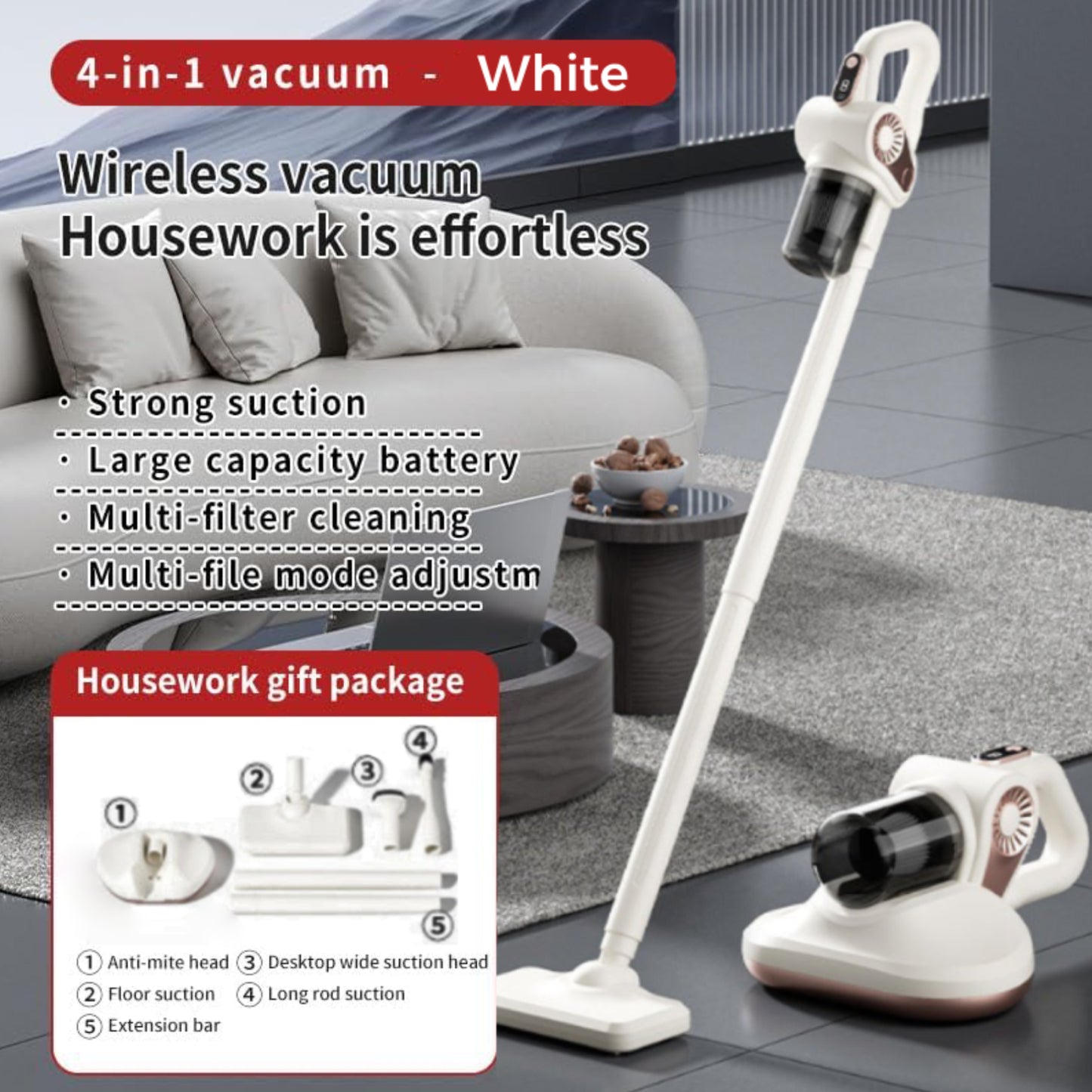 4-in-1 Cordless LED Display Multi-Functional Household Vacuum Cleaner