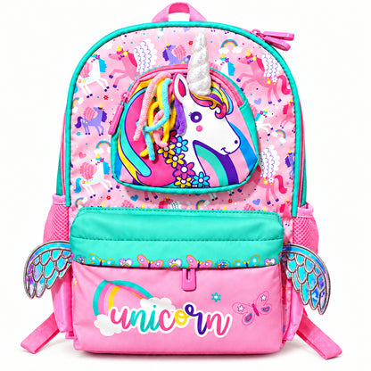 2-Piece Kids 3D Magical Unicorn Backpack & Duffel Bag Travel Set
