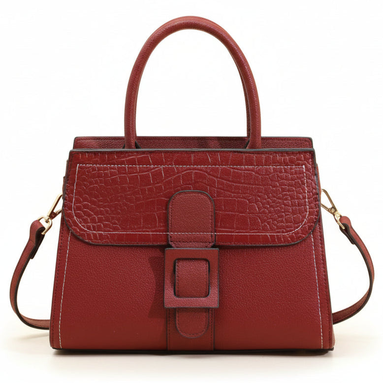 Textured Linear Buckle Satchel Crossbody / Handbag