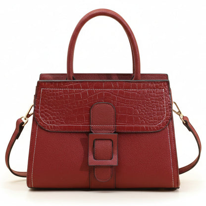 Textured Linear Buckle Satchel Crossbody / Handbag