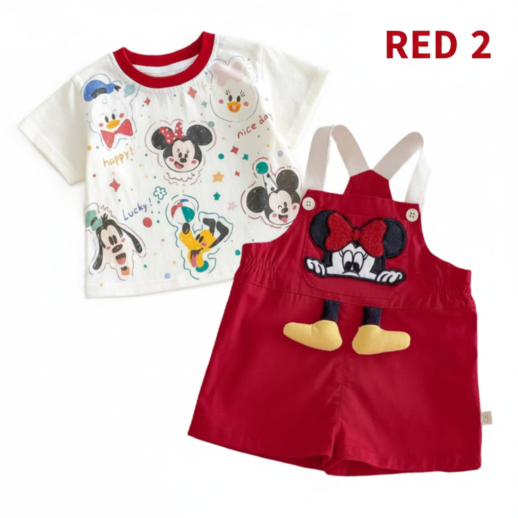 Minnie Mouse Girl's Red Shorts Overall Outfit Set