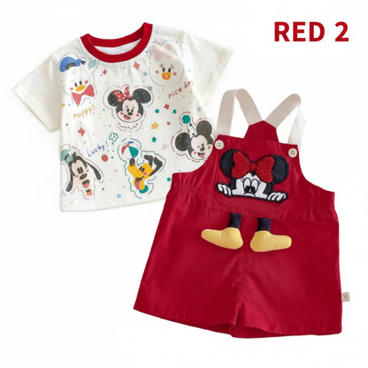 Minnie Mouse Girl's Red Shorts Overall Outfit Set