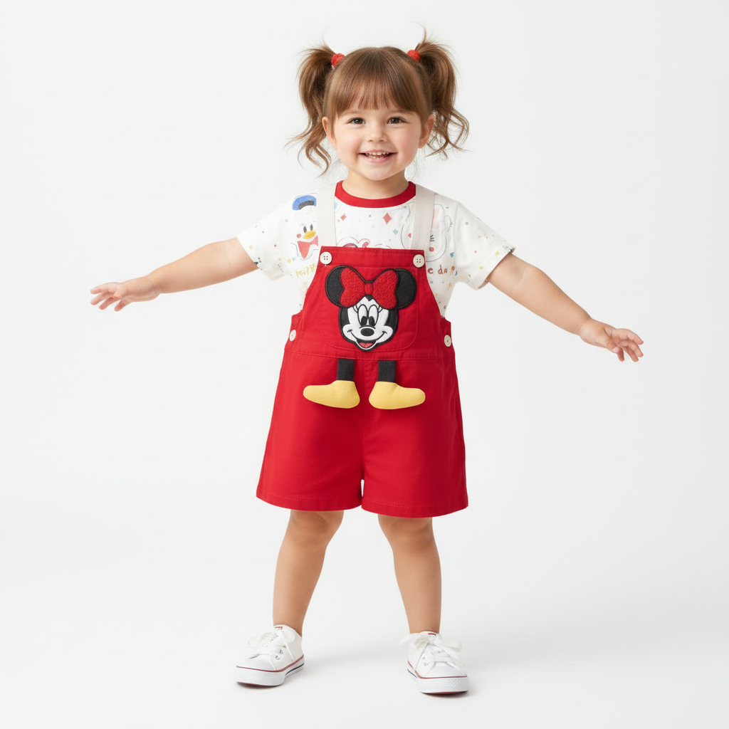 Minnie Mouse Girl's Red Shorts Overall Outfit Set