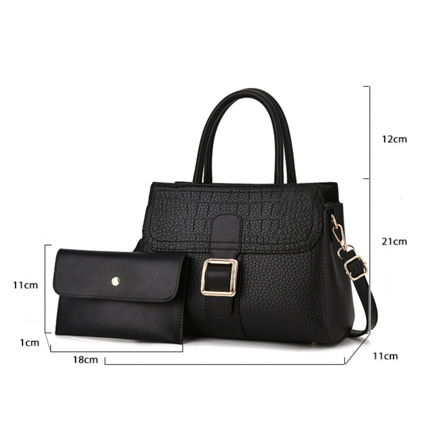 Linear Buckle Satchel Crossbody Bag / Handbag with Pouch