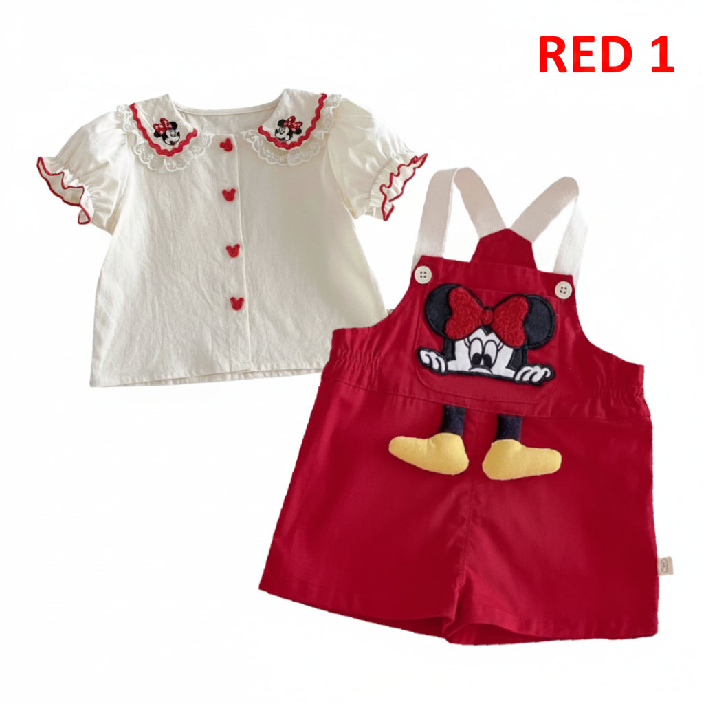 Minnie Mouse Girl's Red Shorts Overall Outfit Set