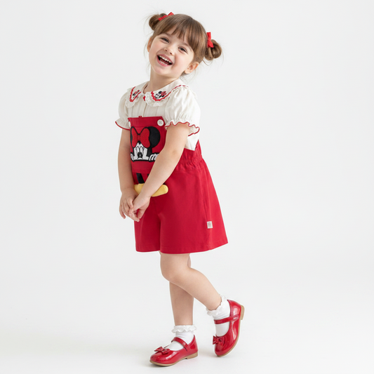 Minnie Mouse Girl's Red Shorts Overall Outfit Set