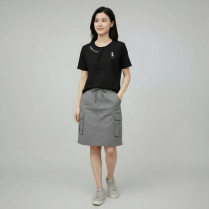 Women's Loose Neck Binding Fold T-Shirt