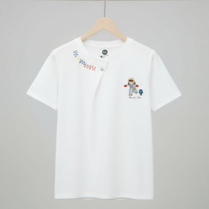 Women's Loose Neck Binding Fold T-Shirt