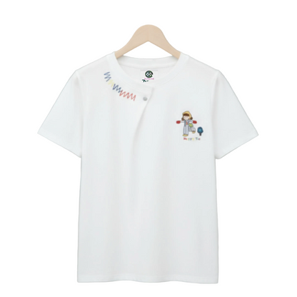 Women's Loose Neck Binding Fold T-Shirt